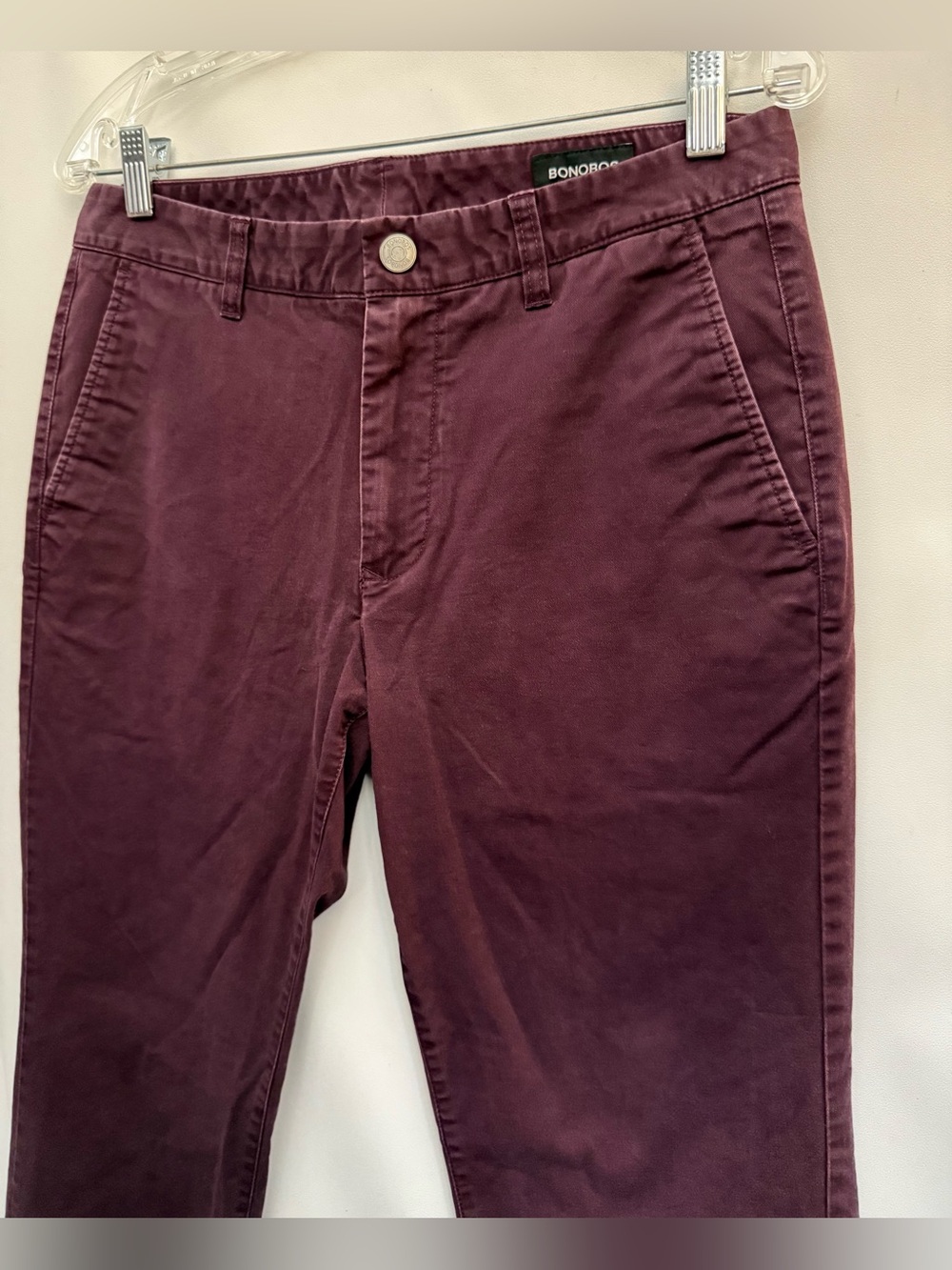 NEW BONOBOS Pants Men 31x30” Chino Slim Straight Burgundy Cotton Stretch Preppy - Picture 10 of 15